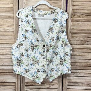Stampede Best Fit In America Cream Floral Button-Down Sleeveless Vest Vintage 1x